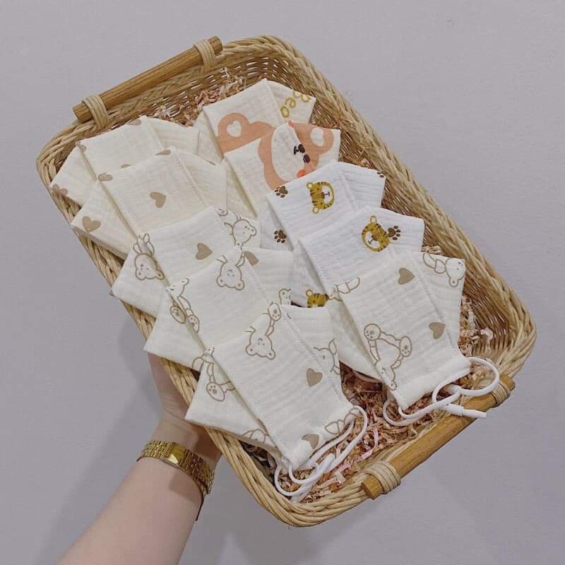 Khẩu trang trẻ em kháng khuẩn, khẩu trang vải xô muslin có nút điều chỉnh cho bé 0-4 tuổi hàng cao cấp an toàn