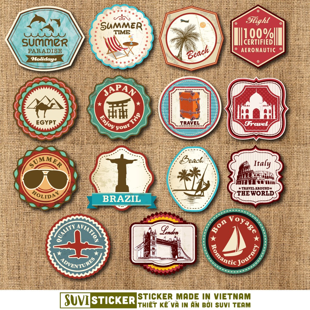 50 Sticker Vintage Label chống nước sticker dán mũ bảo hiểm, laptop, điện thoại, đàn guitar, vali. MSP: NS15