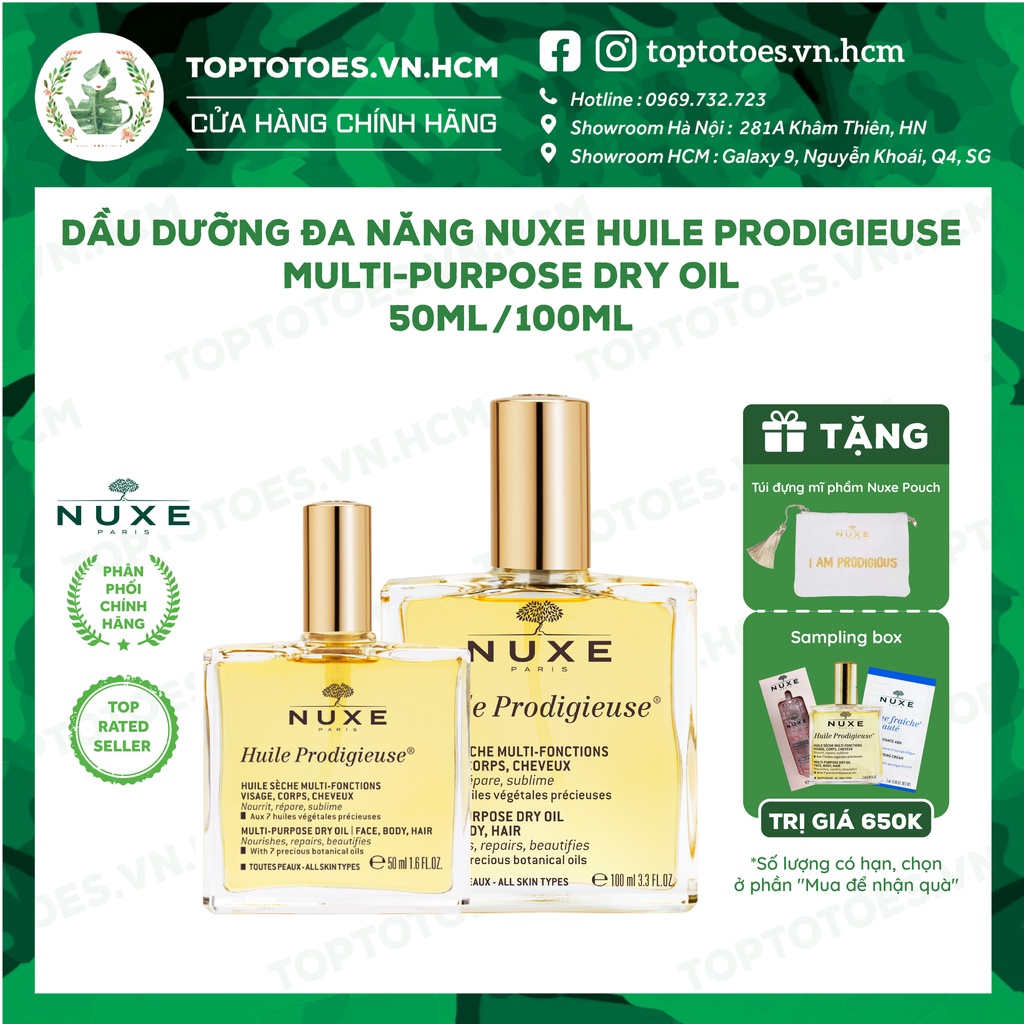 Dầu dưỡng đa năng Nuxe Huile Prodigieuse Multi-Purpose Dry Oil cho da mặt, body, tóc 50ml &amp; 100ml [NHẬP KHẨU CHÍNH HÃNG]