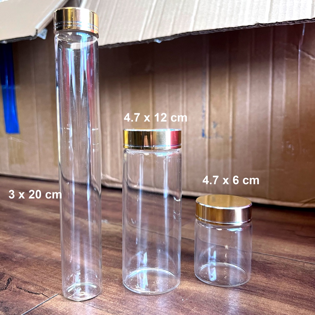 Lọ  thủy tinh đựng vòng trầm hương , đông trùng hạ thảo, saffron,  4,7cm x 12cm hàng loại tốt