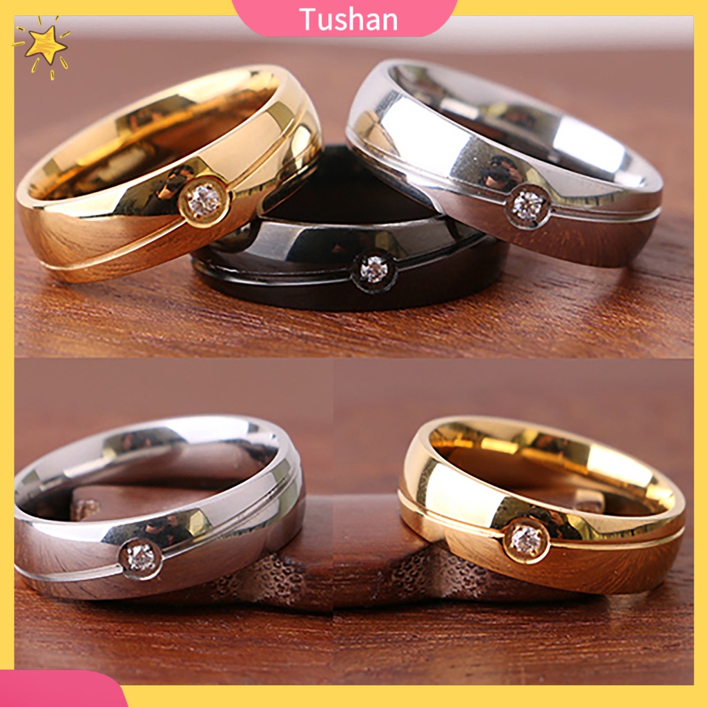 Nhẫn đính hôn bằng thép titan thời trang unisex size 6-11