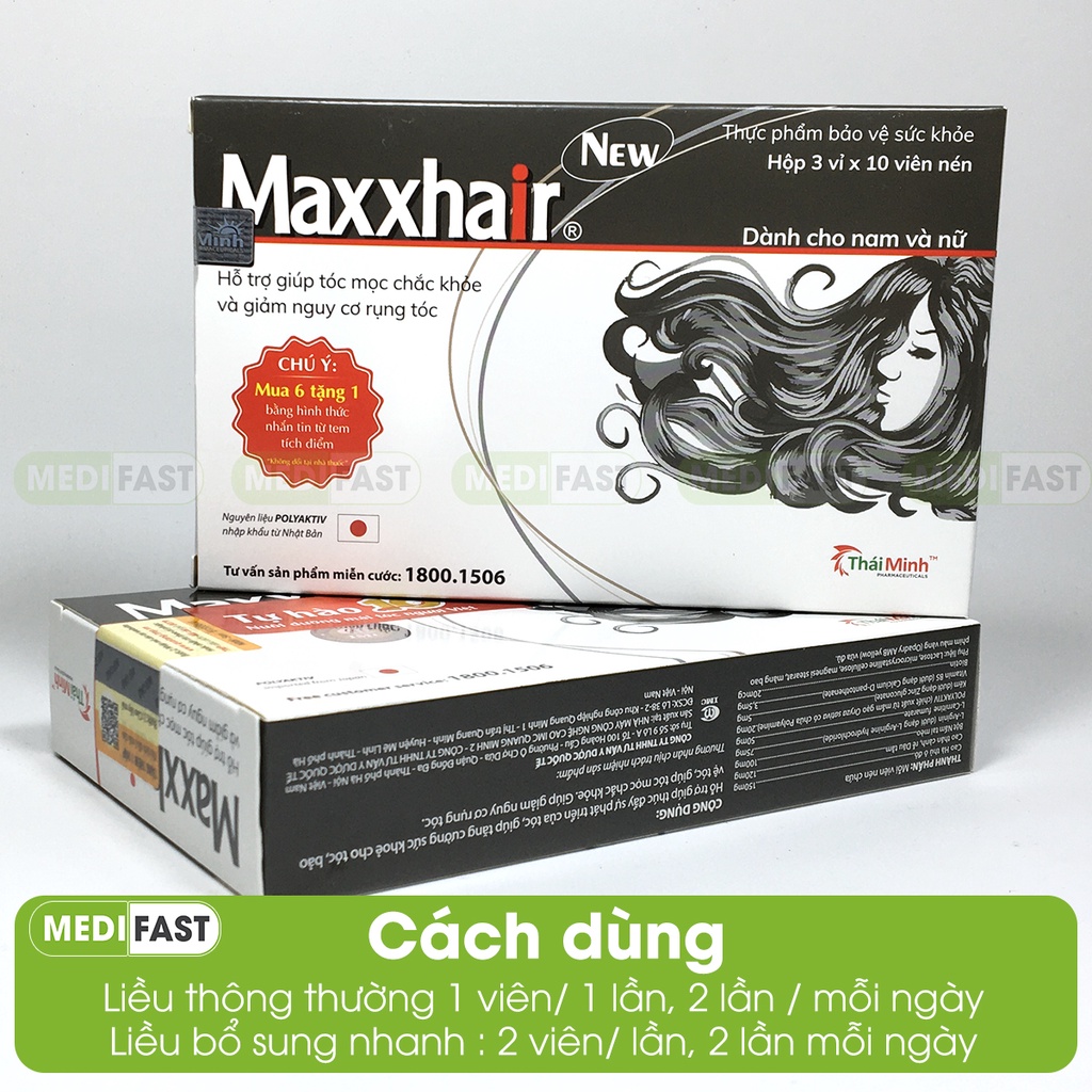 Kích thích mọc tóc Maxxhair Hộp 30 viên hỗ trợ giảm rụng tóc - Mua 6 tặng 1 bằng tem tích điểm - Maxhair từ thảo dược