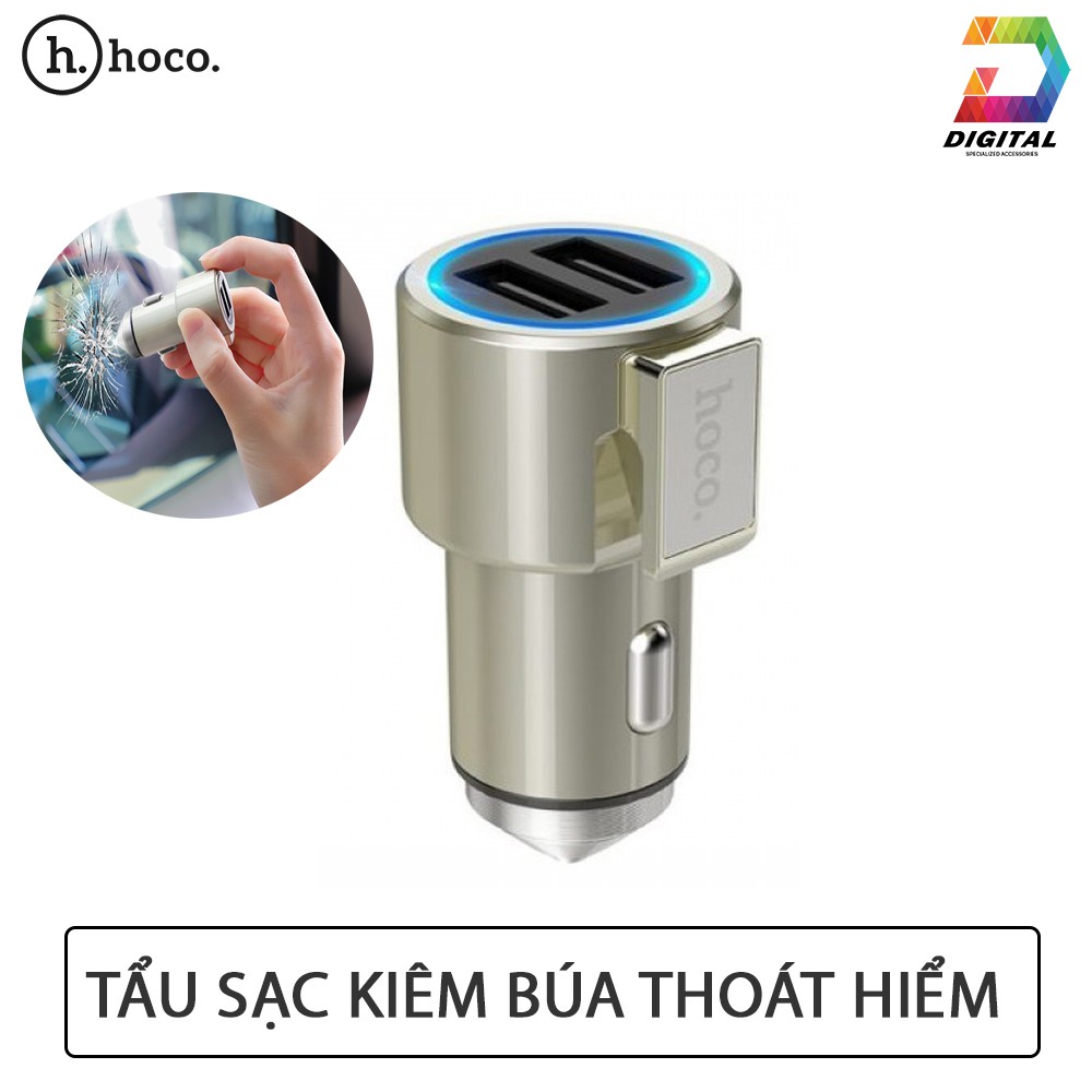 Tẩu sạc xe hơi đa năng Hoco Z33 chính hãng kiêm búa thoát hiểm phá kính