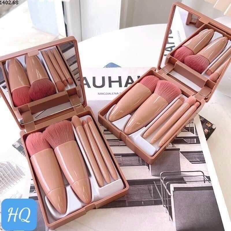 Hộp 5 cây cọ màu hồng kèm gương