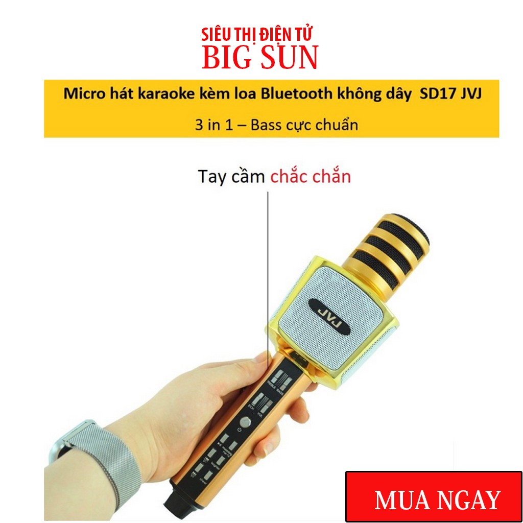 Micro SD17 JVJ karaoke  ✨Chính hãng💥Mic hát  3 in 1 kết nối Bluetooth không dây– Bass cực chuẩn hỗ trợ cổng cắm thẻ nhớ