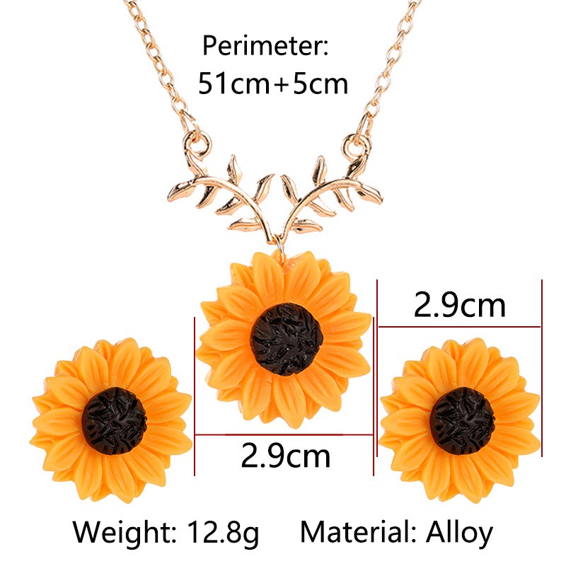 Charm Set Of Sunflower Necklaces And Earrings With Pearls