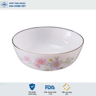 Tô khum / tô sâu viền vàng 22K họa tiết hoa màu hồng Thủy Tinh Ngọc USA Homeset cao cấp nhập khẩu chính hãng