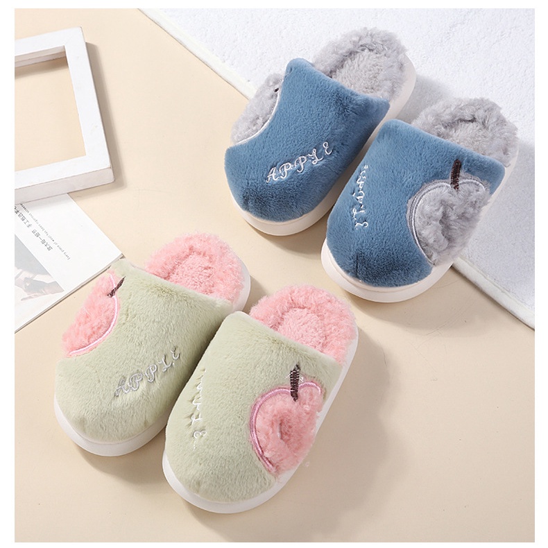 (TH31) Dép Bông Trẻ Em, Dép Bông Đi Trong Nhà Cho Bé Họa Tiết Trái Táo Đáng Yêu