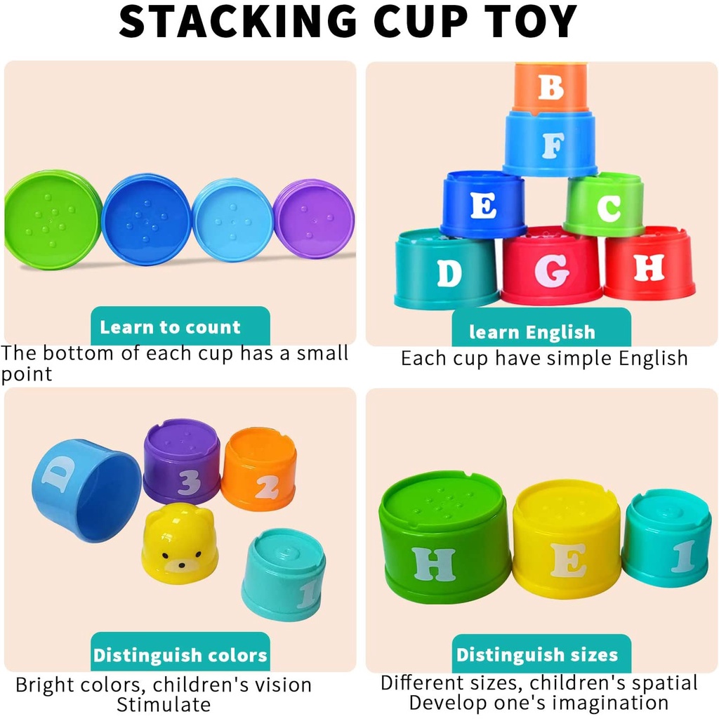 Bộ Đồ Chơi Xếp Chồng Lên Nhau Màu Pastel Thiết Kế Hiện Đại Có Chữ Số Cho Bé 6 Tháng + 1 2 3 Tuổi