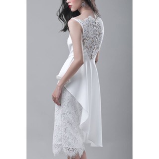 Đầm ren dự tiệc phối tà peplum - Trắng