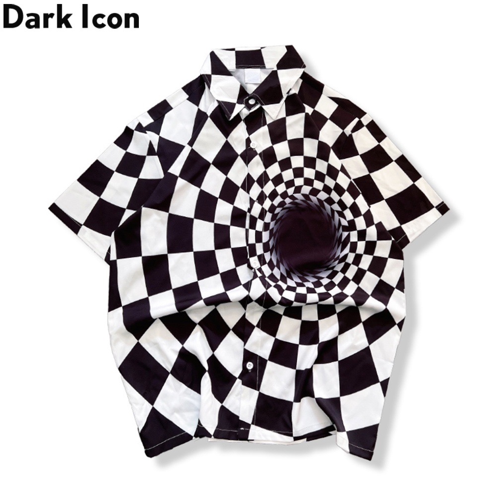 Áo Sơ Mi Polo Họa Tiết Sọc Caro 3D Màu Đen Phong Cách Vintage Thời Trang Mùa Hè Cho Nam