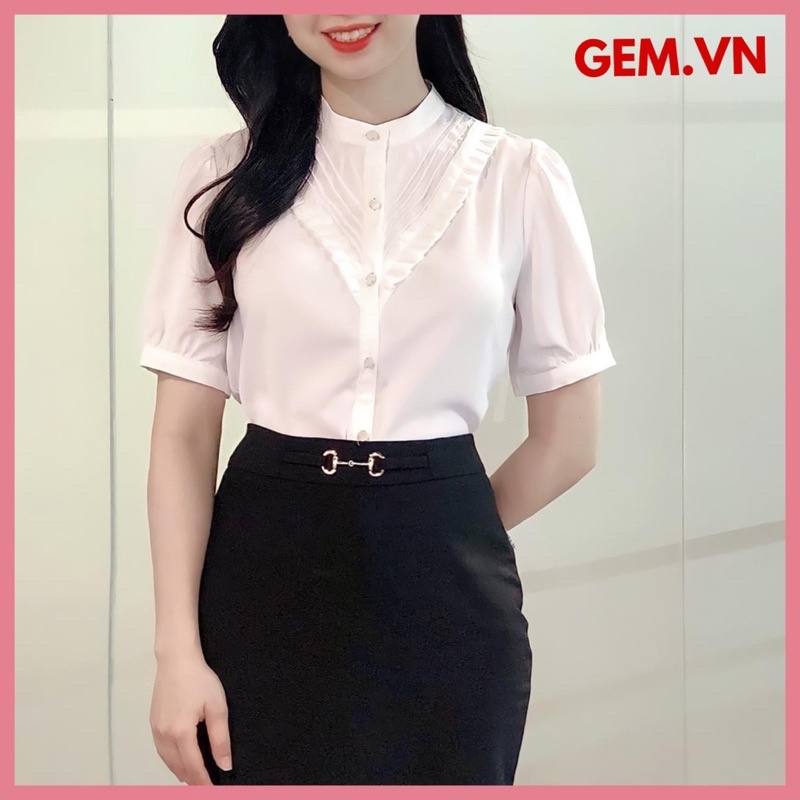 Áo sơ mi nữ ngắn tay mẫu mới chất mềm dễ mặc với chân váy hoặc quần thời trang