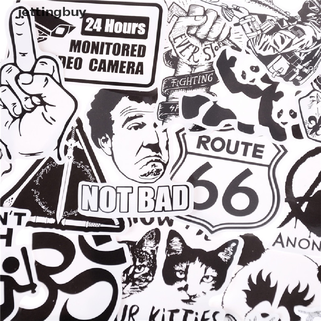 Bộ 100 miếng dán JETTING họa tiết graffiti trắng đen bằng pvc trang trí ván trượt/ máy tính xách tay