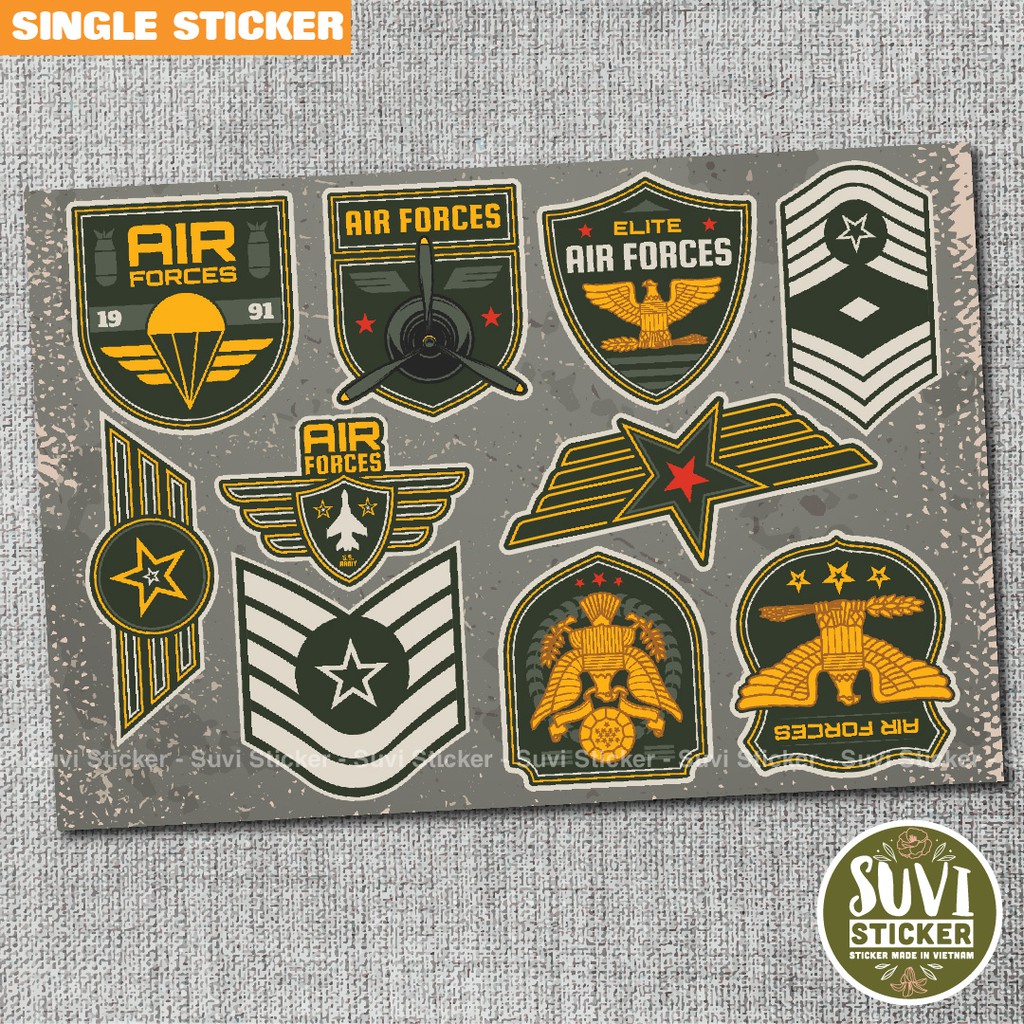 Single Sticker - Hình dán Air Forces chống nước sticker dán laptop, điện thoại, đàn guitar, mũ bảo hiểm, vali. SG11