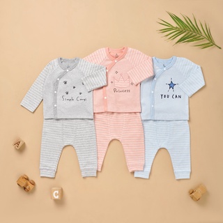 Bộ sơ sinh nỉ dài tay cài chéo cho bé 0-6m