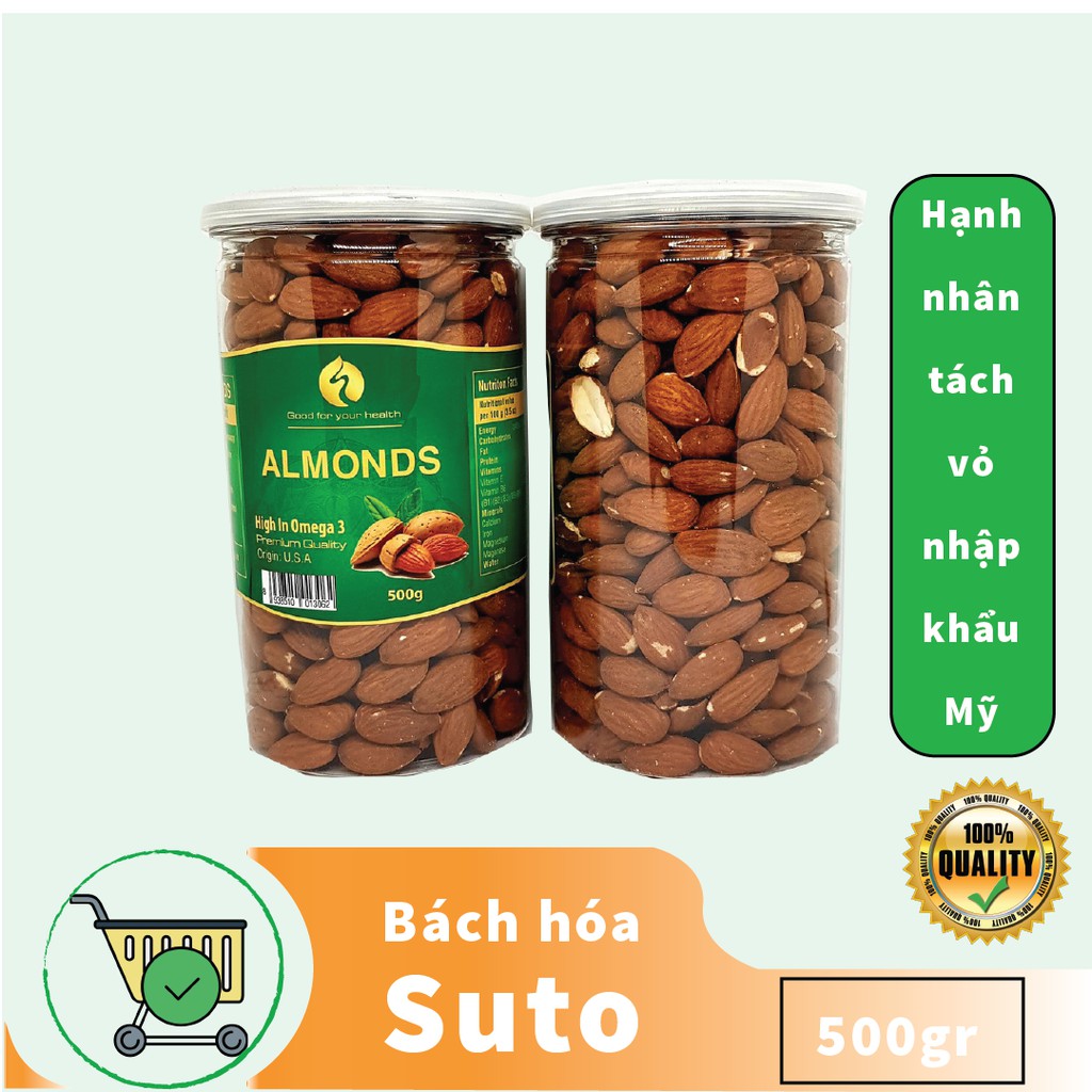 Hạnh nhân Almonds tách vỏ hàng Mỹ ( Hộp 500gr) Sutoshop