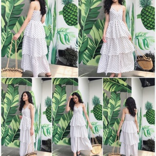 Váy 2 dây 3 tầng chấm bi trắng , đen