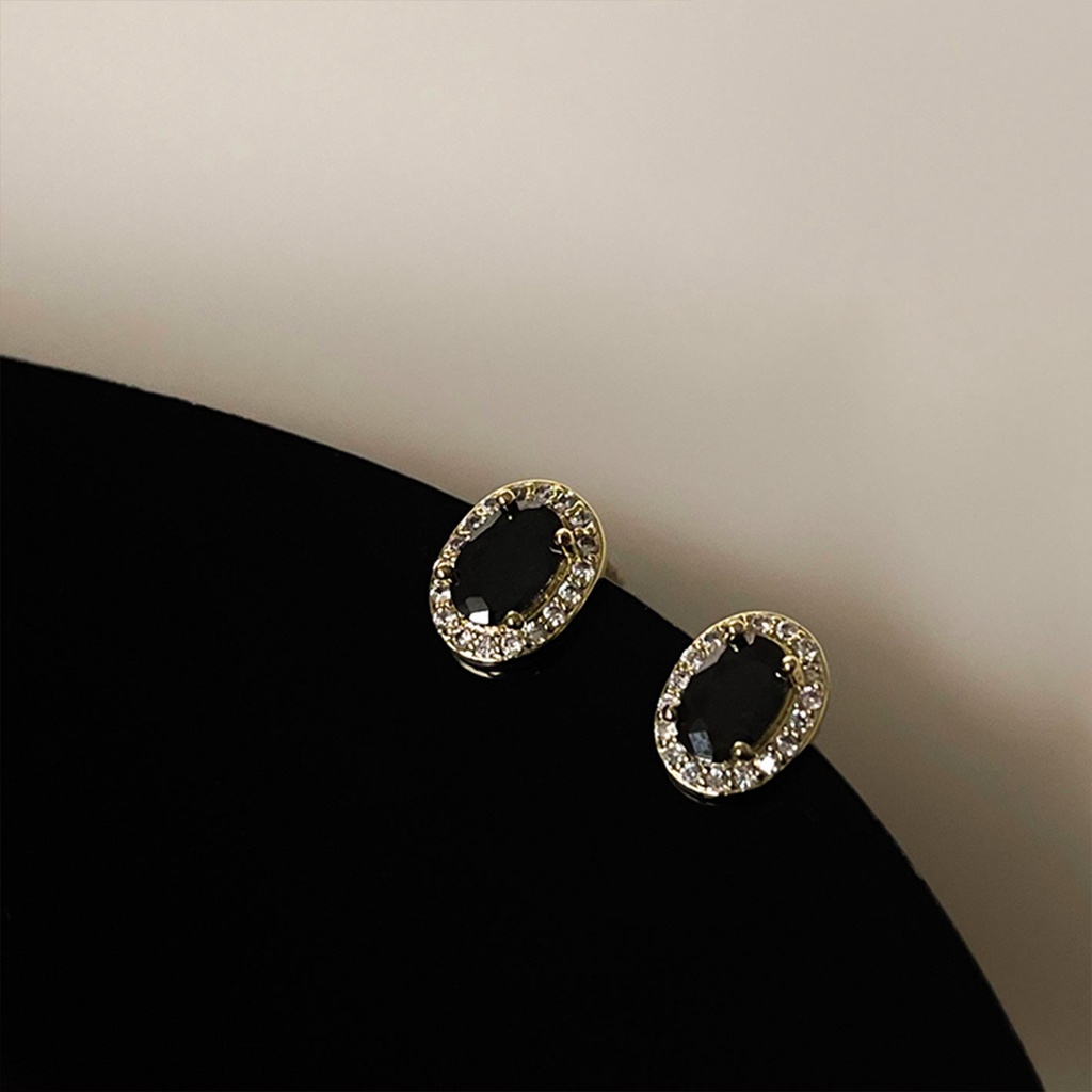 Bông Tai Hình Oval Màu Đen Đính Đá Zircon Cao Cấp Thời Trang Dành Cho Nữ 2022