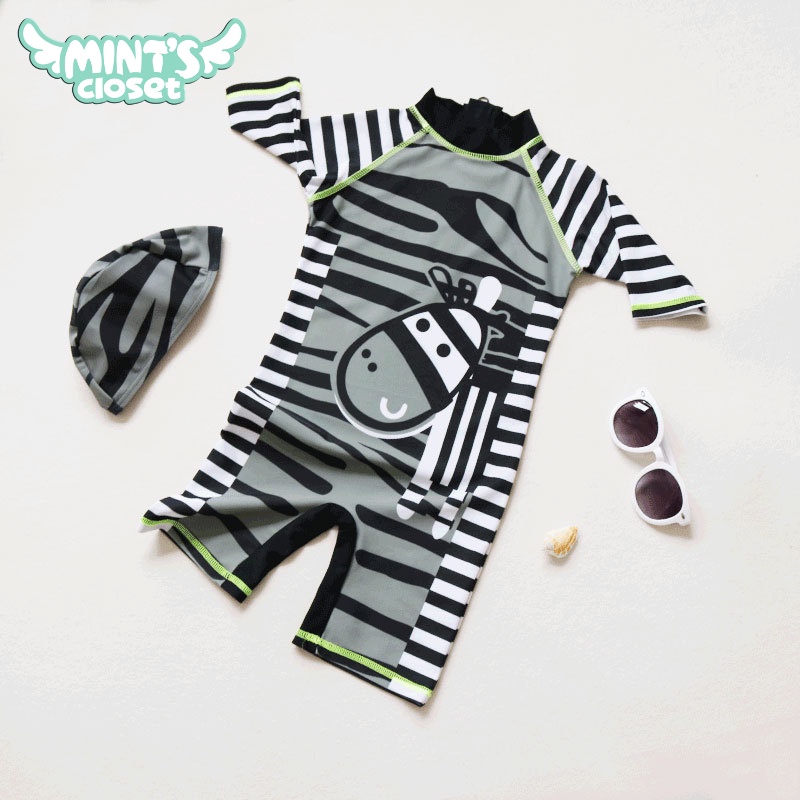 Đồ bơi bé trai liền thân kèm nón cho bé 1 2 3 4 5 tuổi MINTSCLOSET Mint's Closet - B130