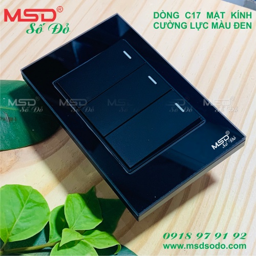 CÔNG TẮC MẶT KÍNH MÀU ĐEN - 3 NÚT NHẤN 1 CHIỀU 16A/250V- DÒNG C17B - [C17B-3SW1W-BO]