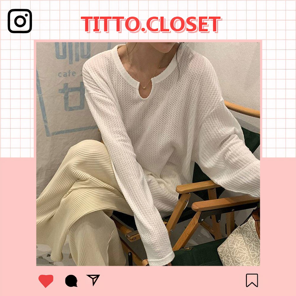 Áo Thun Cổ Chữ U Dài Tay - Ulzzang - Titto Closet
