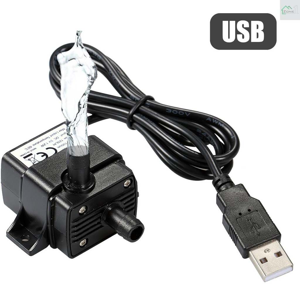 Máy bơm nước mini không chổi than USB siêu êm chìm không thấm nước 120L/H 1.2W Lift 3.28ft sử dụng cho hồ cá cảnh