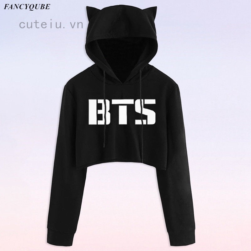 Áo hoodie lửng tai mèo trẻ trung cho fan BTS