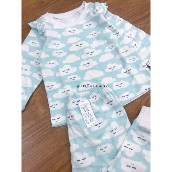Bộ thu đông cotton cho bé gái hình đám mây xanh