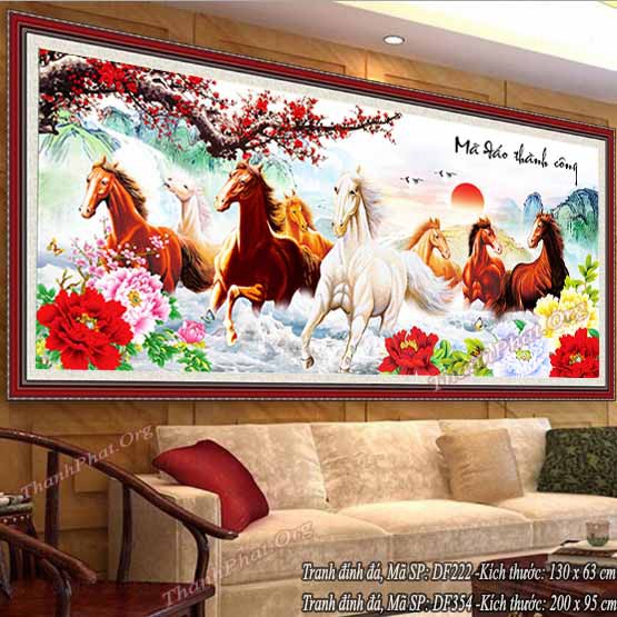 Tranh Đính Đá MÃ ĐÁO THÀNH CÔNG. Kích Thước: 1m x 50cm - 1m3 x 64cm - 1m8 x 85cm | BigBuy360 - bigbuy360.vn