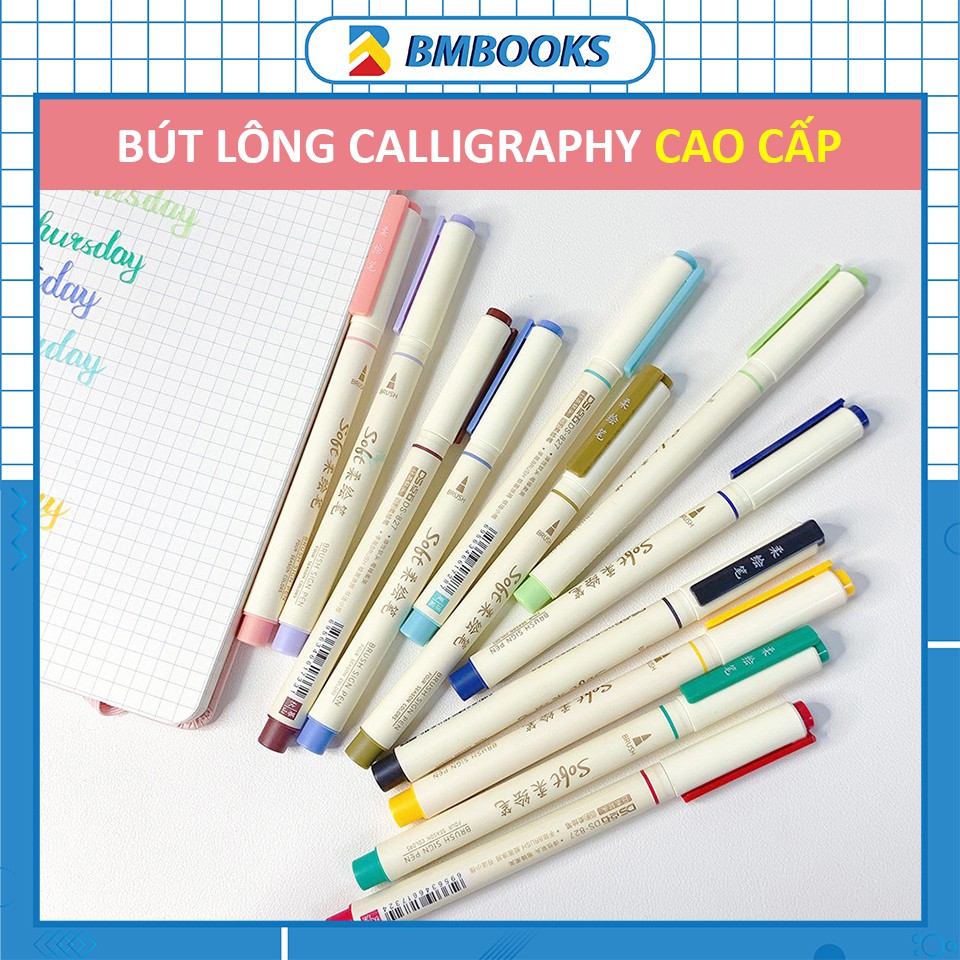 Bút Brush ngòi lông mềm cao cấp Soft viết Calligraphy trang trí sổ tay 12 màu BMBooks