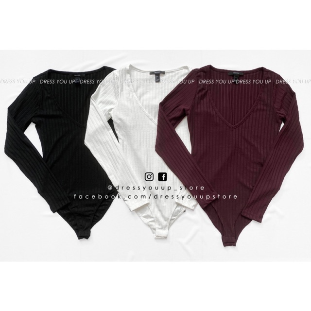 Bodysuit tay dài cổ tim