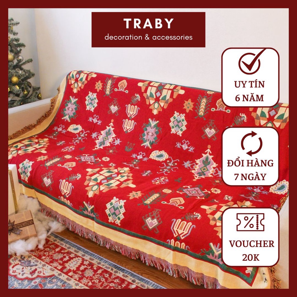 Thảm phủ sofa nhập họa tiết noel dùng cả 2 mặt