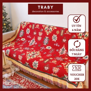 Thảm phủ sofa nhập họa tiết noel dùng cả 2 mặt