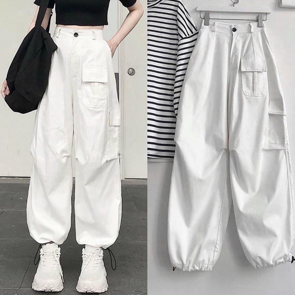 Quần jogger nam nữ kaki trắng túi hộp lưng thun ống rộng unisex/ Quần baggy dây rút gấu dáng suông ulzzang_ranstore ྇