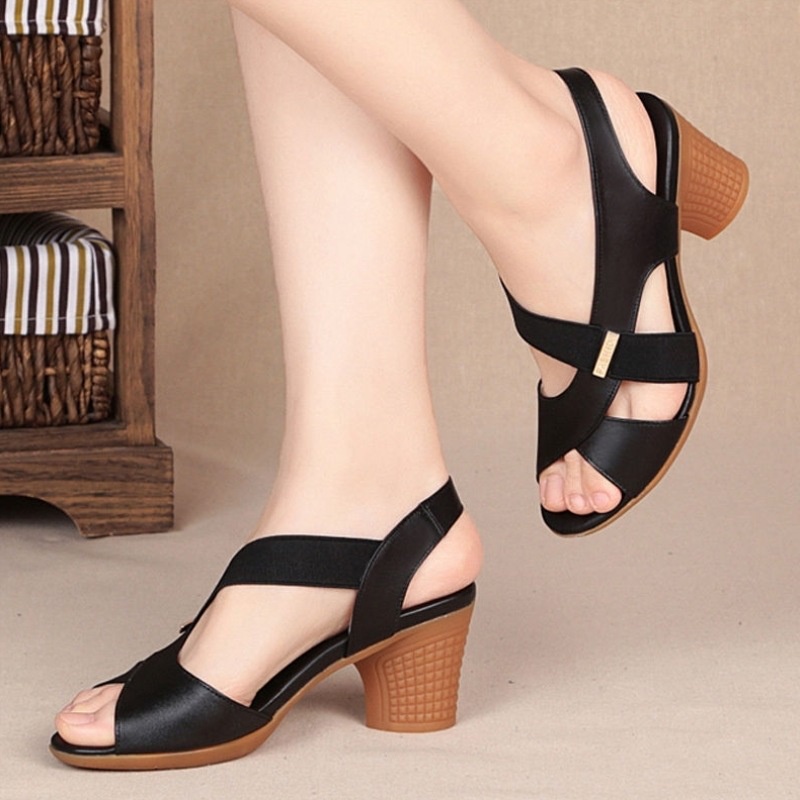 Big Size 35-41 Giày Sandal Cao Gót Nữ Thời Trang hở gót phối dây cao 4.5cm
