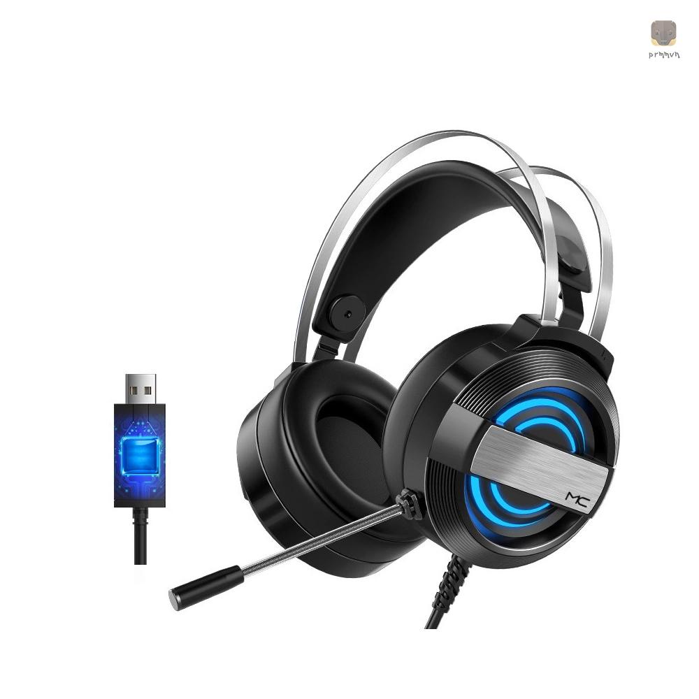 MC Gaming Headset 7.1 Channel Stereo Gaming Headset with 360° Noise Reduction Microphone 7-color Breathing Light Black