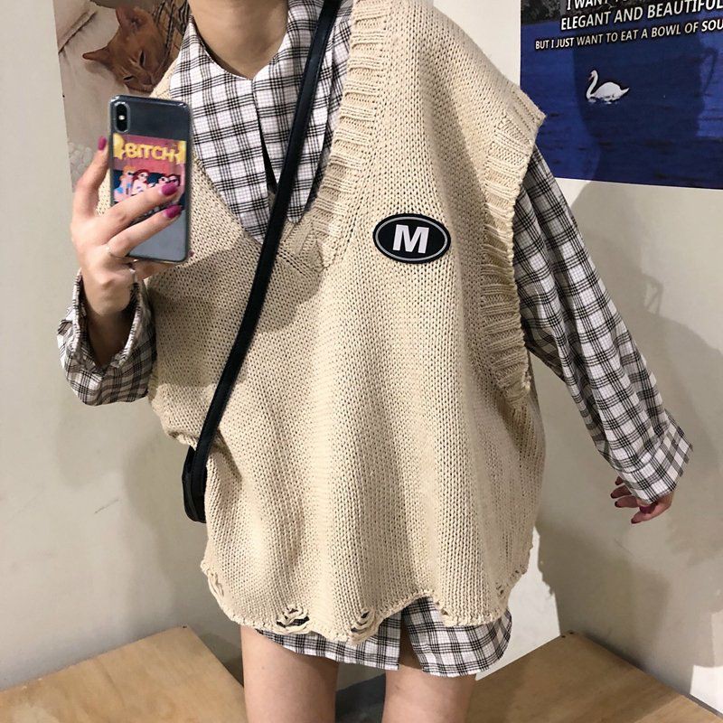 (Có sẵn) Áo gile nữ dệt kim áo vest cổ điển cổ V phong cách Hàn | BigBuy360 - bigbuy360.vn