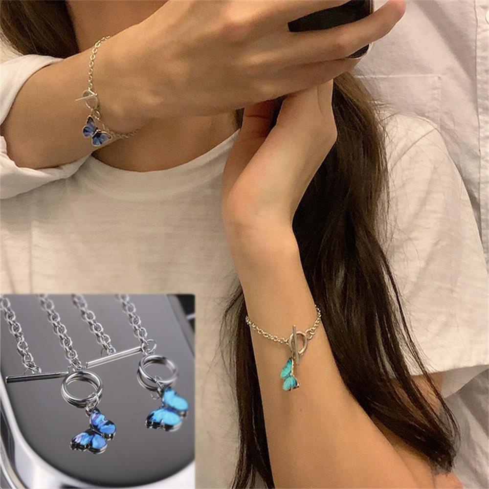 ROSE Vòng Tay Dây Xích Màu Xanh Nước Biển Phong Cách Mới