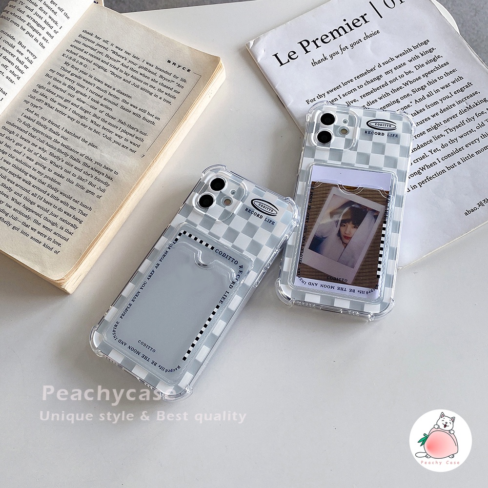 Ốp điện thoại TPU mềm chống sốc họa tiết sọc caro có ngăn đựng thẻ cho iPhone 13 12 11 Pro Max Xr Xs X 7 8 Plus