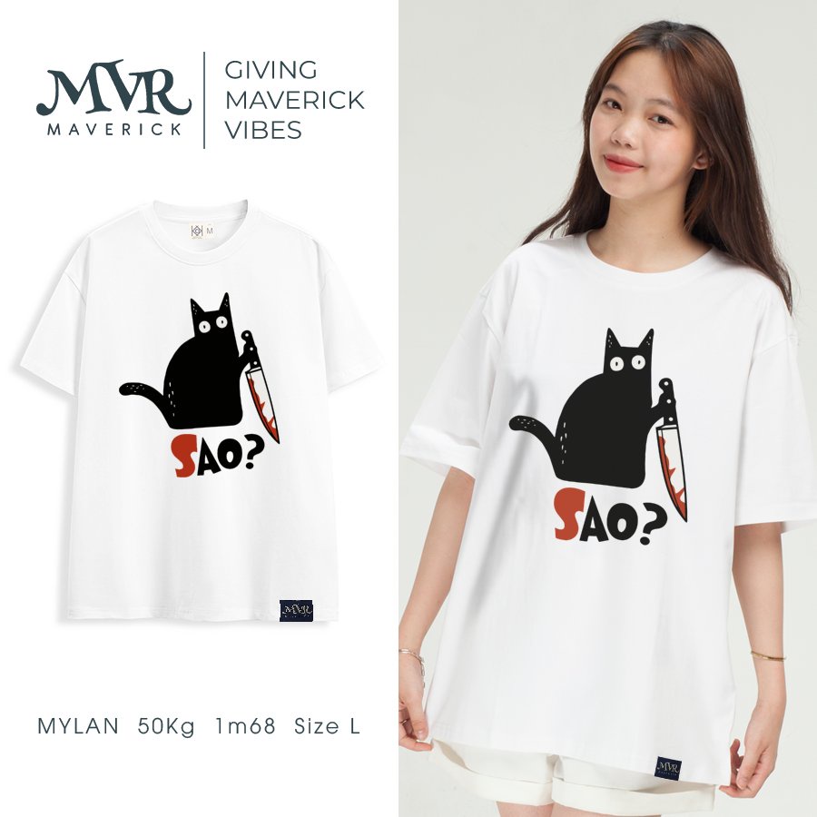 Áo thun nữ cổ tròn Áo thun nữ unisex Cotton thoáng mát mèo đen muốn sao MVR KK3864