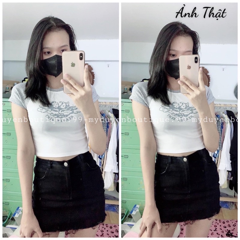 Áo Croptop In Chữ Heaven Sent Chất Thun Borip Co Dãn Phong Cách Năng Động
