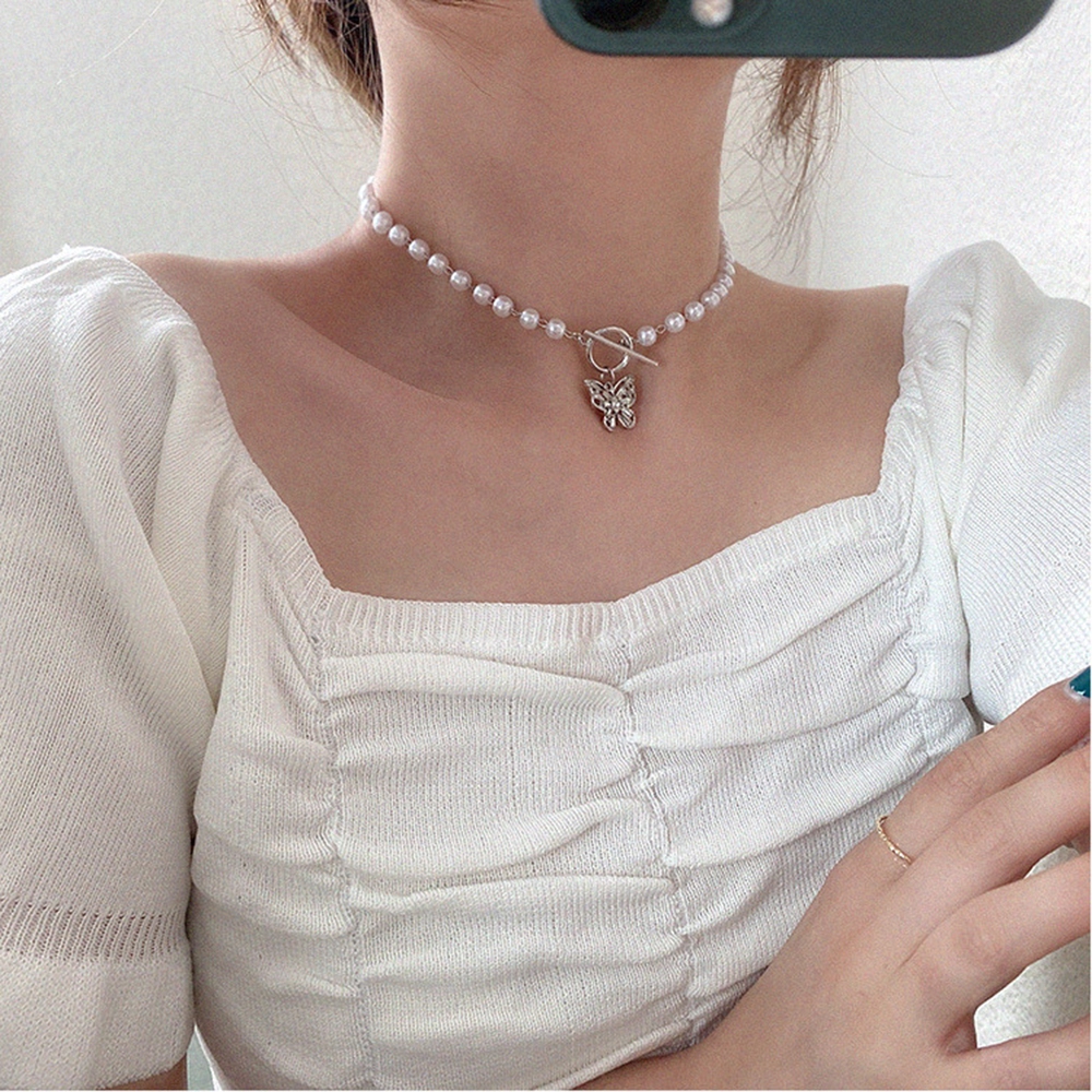 Dây chuyền ngọc trai hình bướm phong cách Hàn Quốc thời trang xinh xắn cho nữ