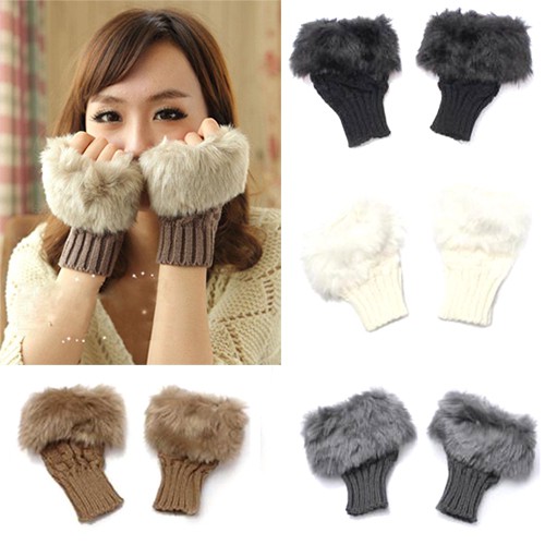 Găng tay cho nữ phối lông thỏ nhân tạo cao cấp xinh xắn