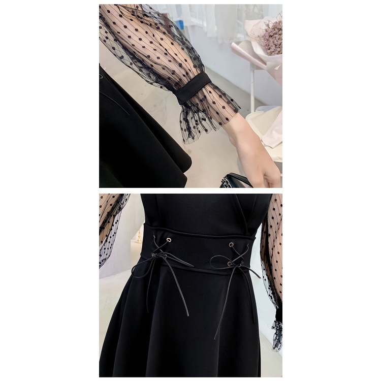 Váy nữ, đầm nữ Quảng Châu cổ chữ V phối ren D032