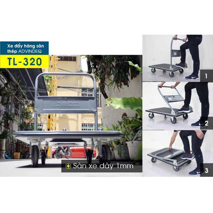 Xe đẩy hàng 4 bánh sàn thép ADVINDEQ TL-320