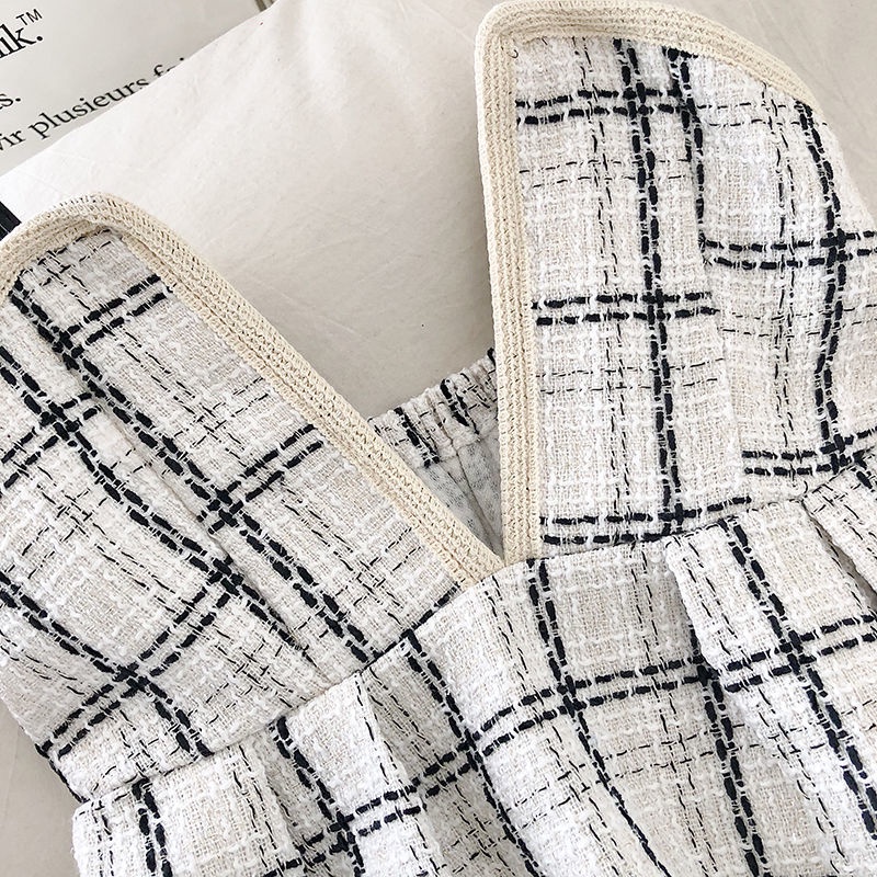 Áo Vest Cổ Chữ V Họa Tiết Sọc Caro Màu Sắc Tương Phản Phong Cách Retro Hàn Quốc