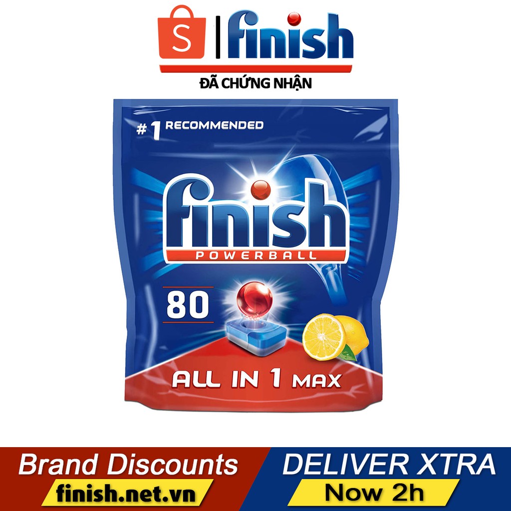 Viên rửa chén bát Finish All In 1 Max - Hương chanh