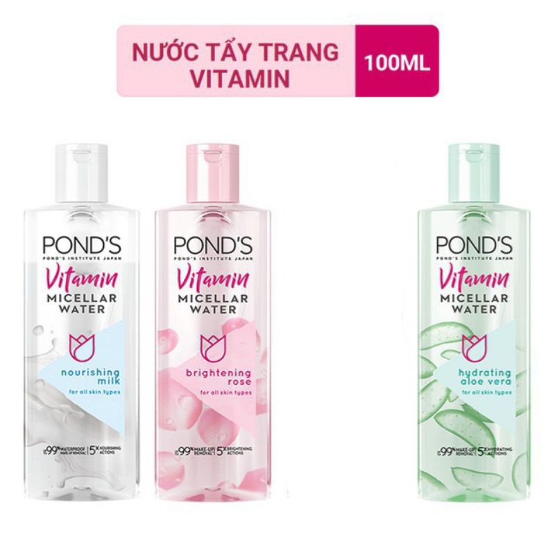 Nước tẩy trang Pond's vitamin tinh chất hoa hồng / pond's tinh chất sữa / pond's tinh chất nha đam / pond's than tre