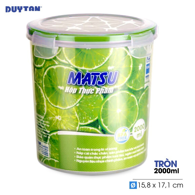 Hộp đựng thực phẩm tròn nhựa DUY TÂN Matsu 2000ml (15.8 x 15.8 x 17.1 cm) - 03468
