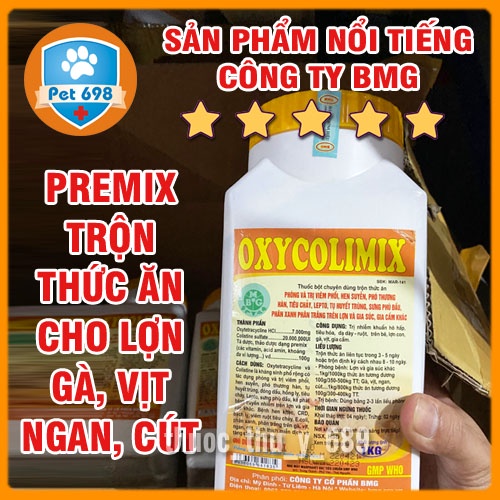 1KG OXYCOLIMIX TRỘN Premix trộn thức ăn phòng bệnh vật nuôi, nâng cao sức đề kháng, kích thích them ăn PET-698
